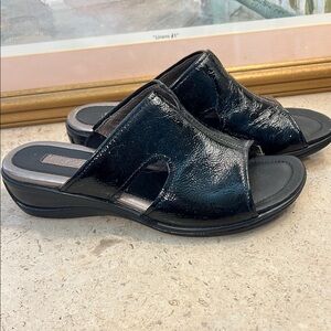 ECCO Black Patent Leather Women's Slide Sandals 37